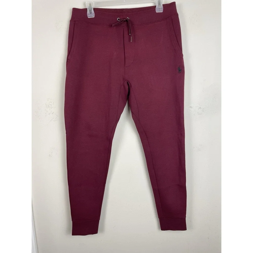 NEW Polo Ralph Lauren Double Knit Jogger Pants Mens Small Maroon Red Blue Pony